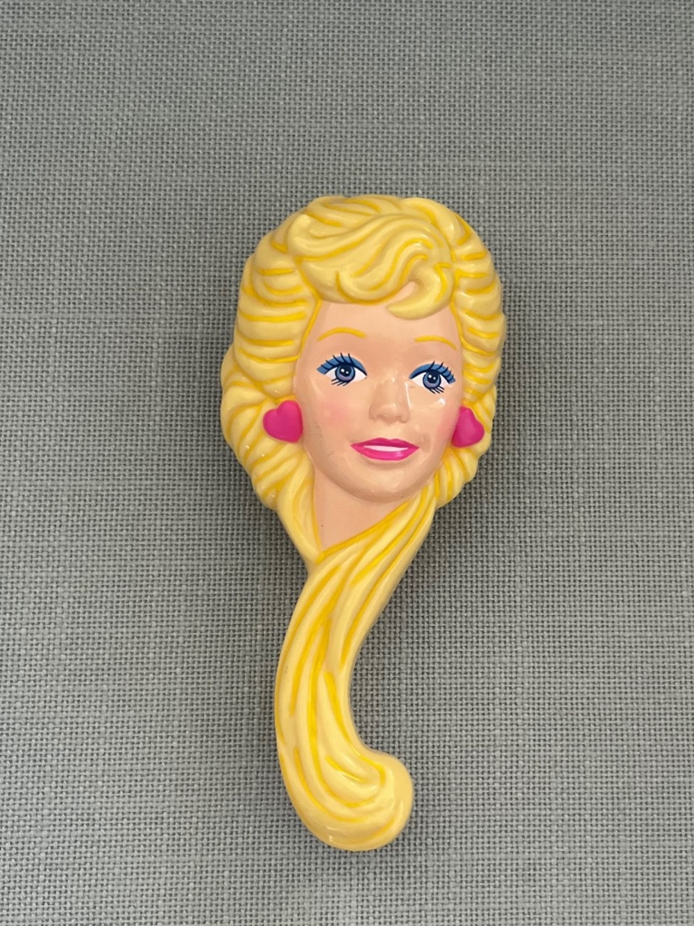 Vintage Barbie Head Brush 1980s Mattel Blonde Hair Heart Earrings